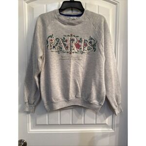 Paris France Floral Graphic Sweatshirt Women Med Grey Vintage 90's Gopher Sport